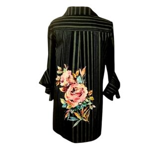 Badgley Mischka Striped Shirt w/Unique Sleeves & Floral Design on back NWT size4